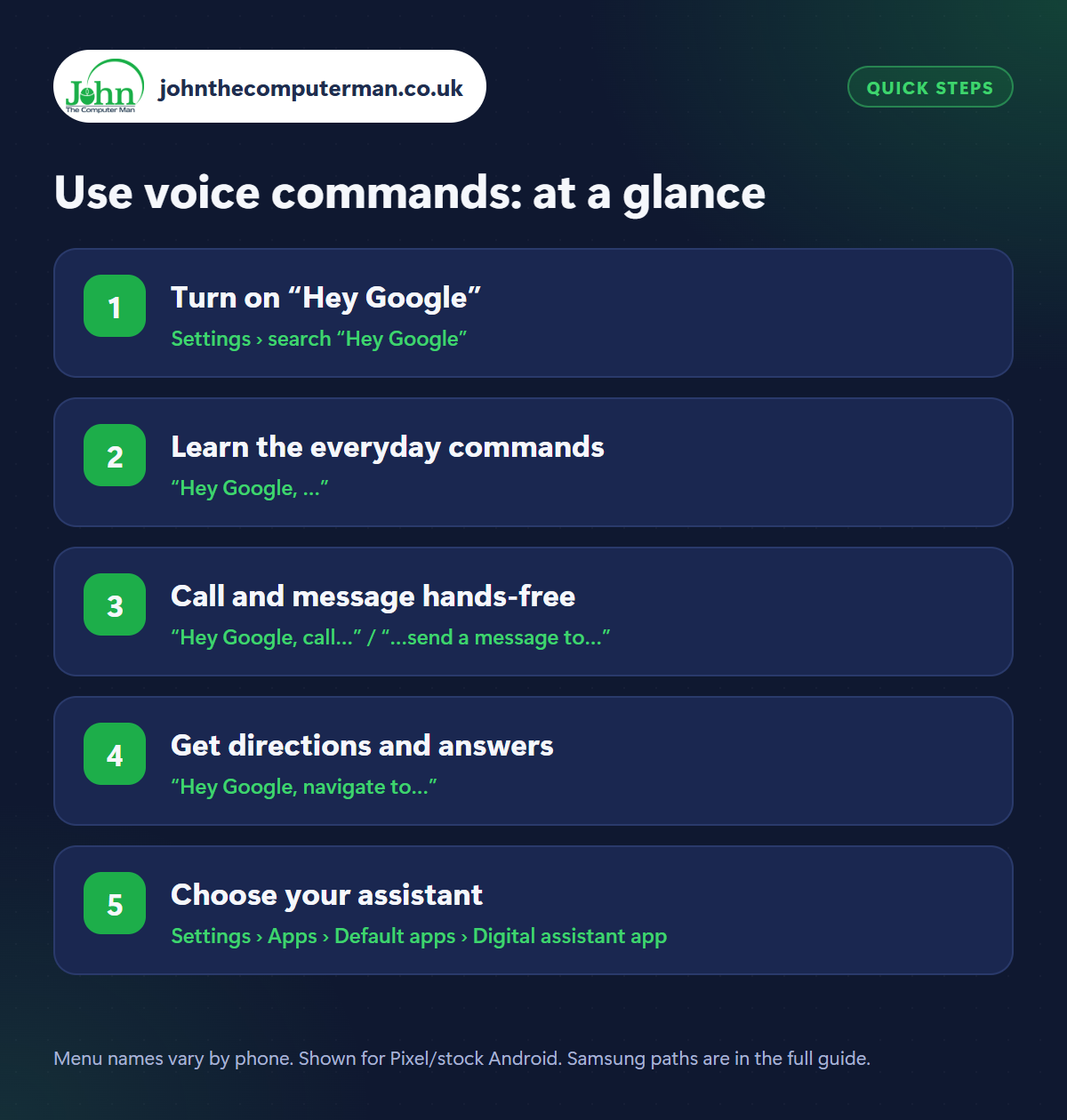 Use voice commands: the 5 steps at a glance