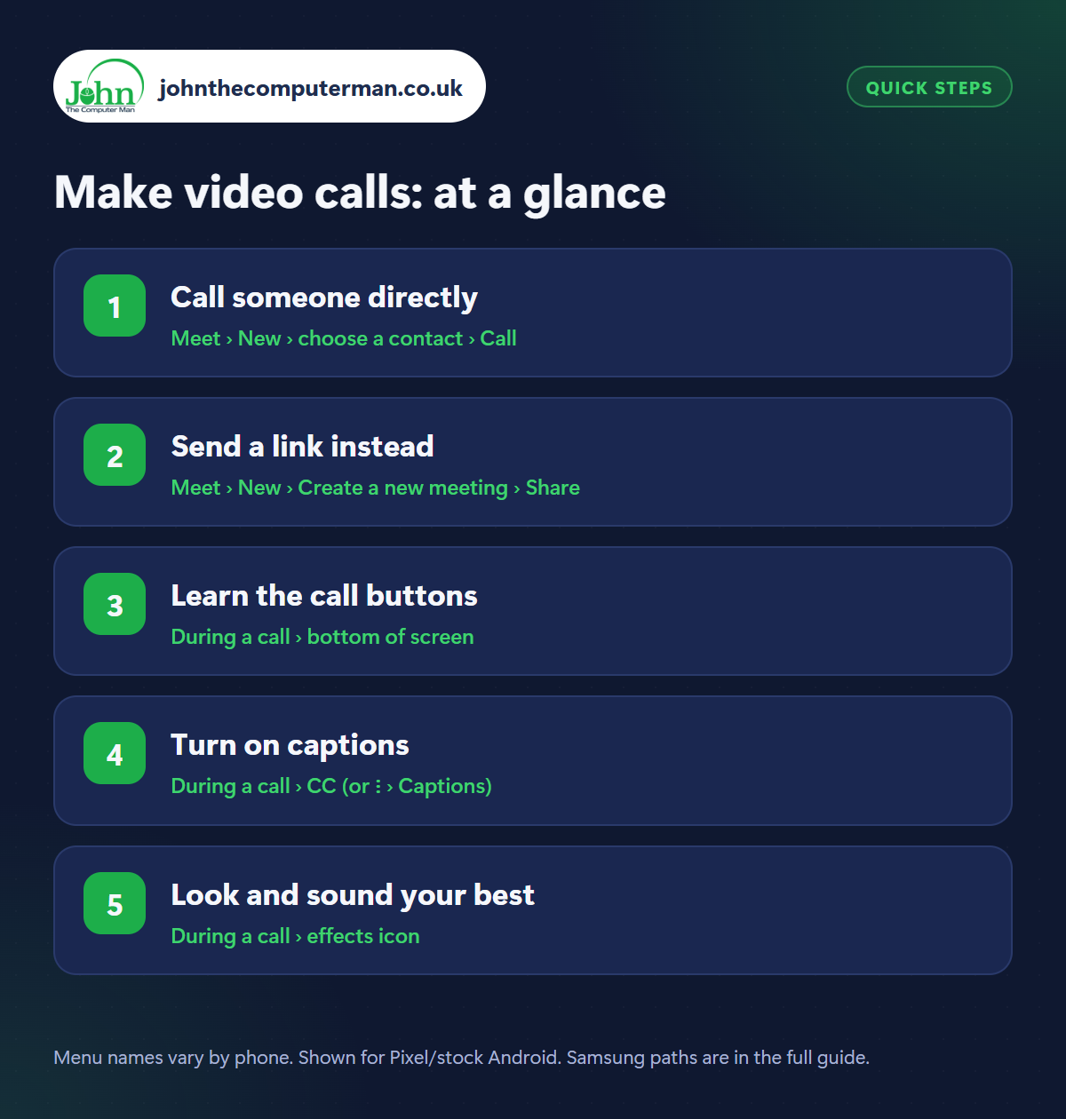 Make video calls: the 5 steps at a glance