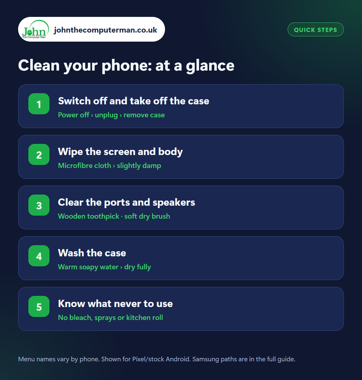 Clean your phone: the 5 steps at a glance