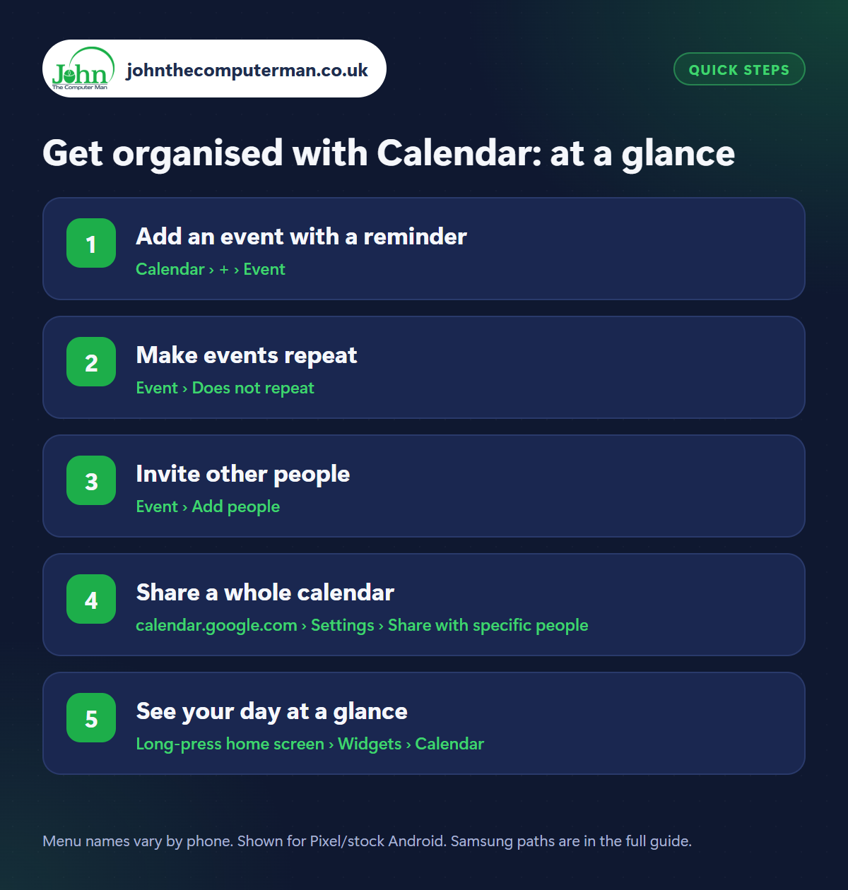 Get organised with Calendar: the 5 steps at a glance