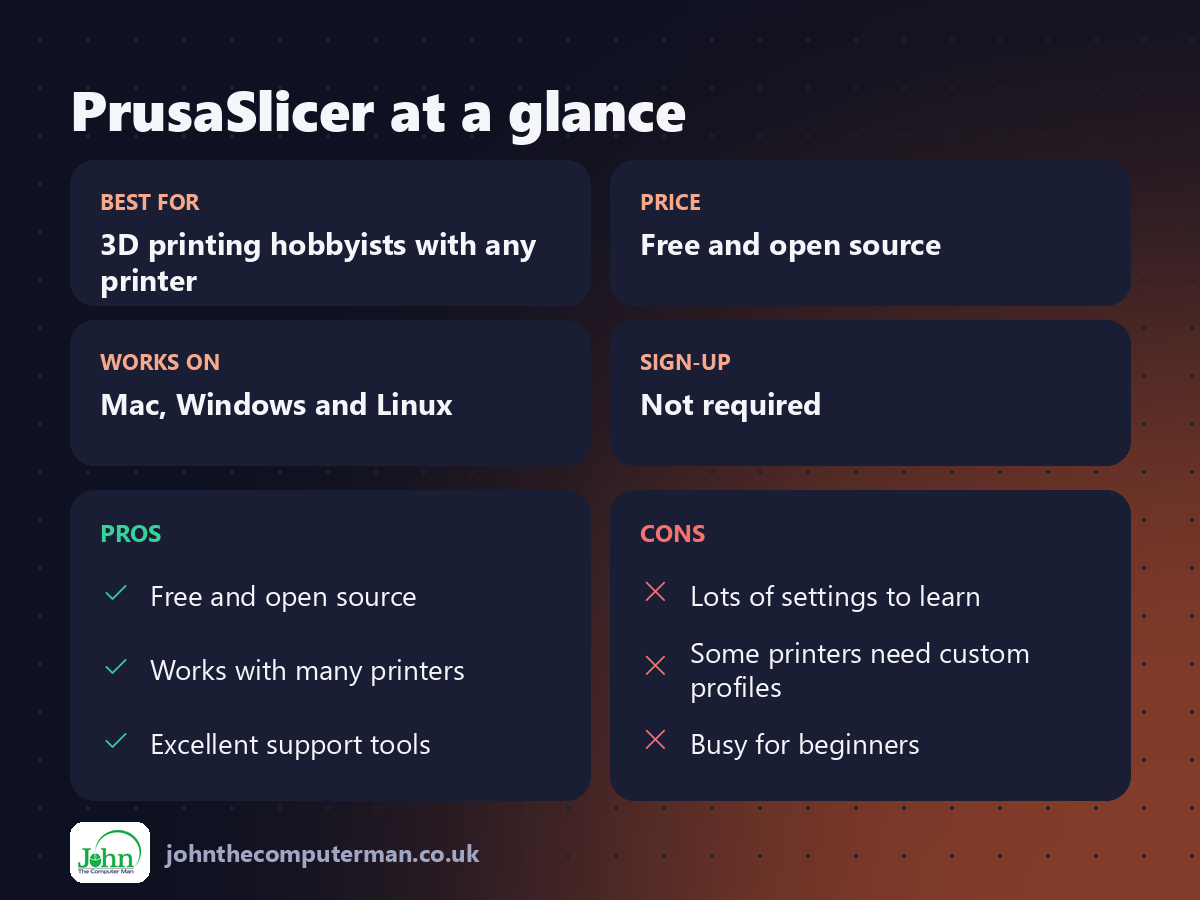 PrusaSlicer at a glance: best for, price, platforms, pros and cons