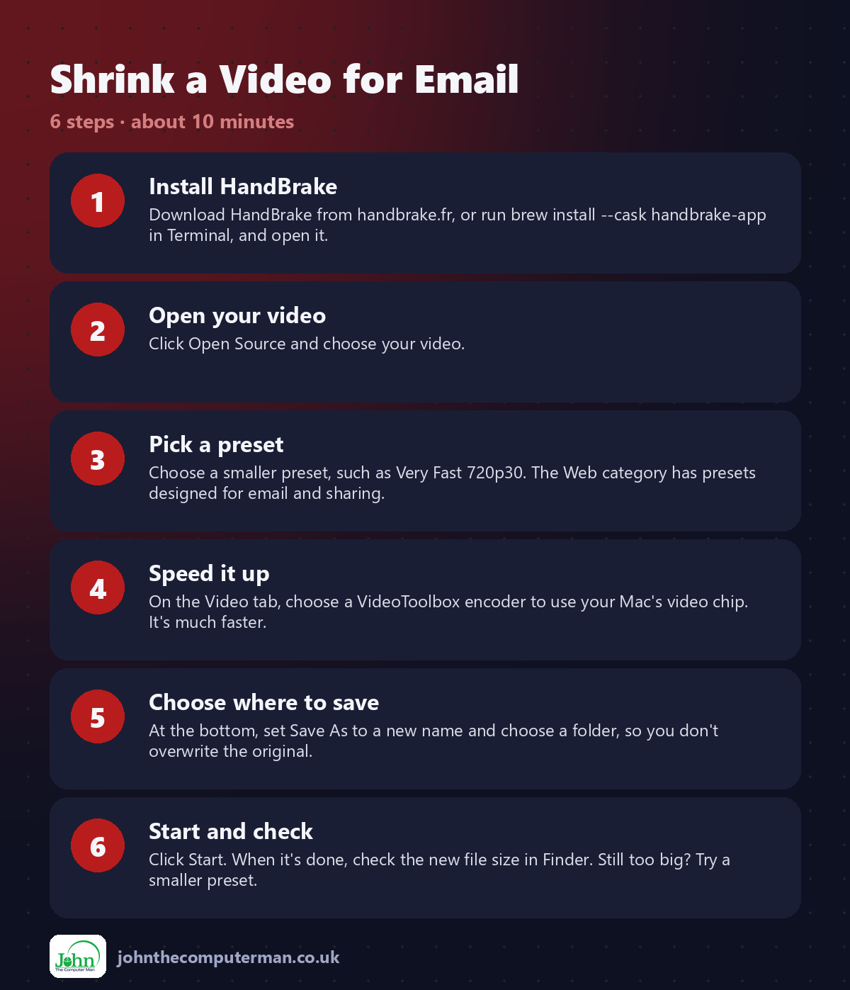 6 steps: Shrink a Video for Email