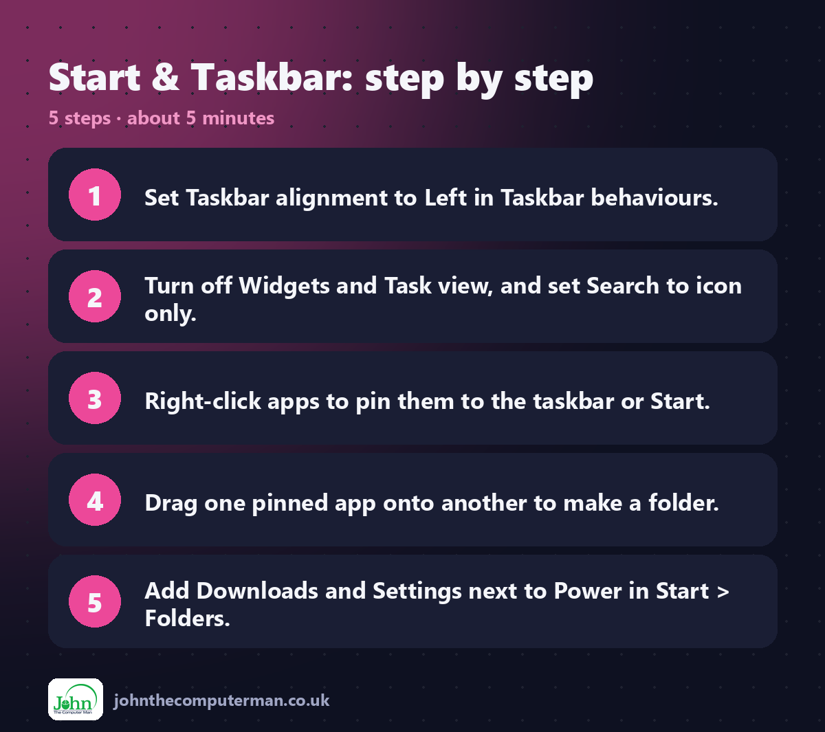 Start & Taskbar step by step: 5 steps
