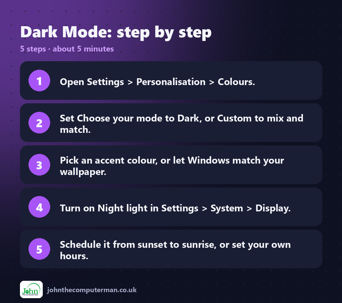 Dark Mode step by step: 5 steps