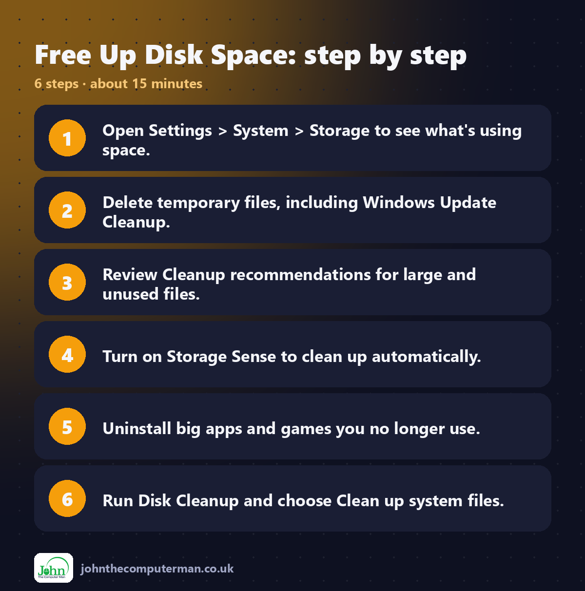 Free Up Disk Space step by step: 6 steps