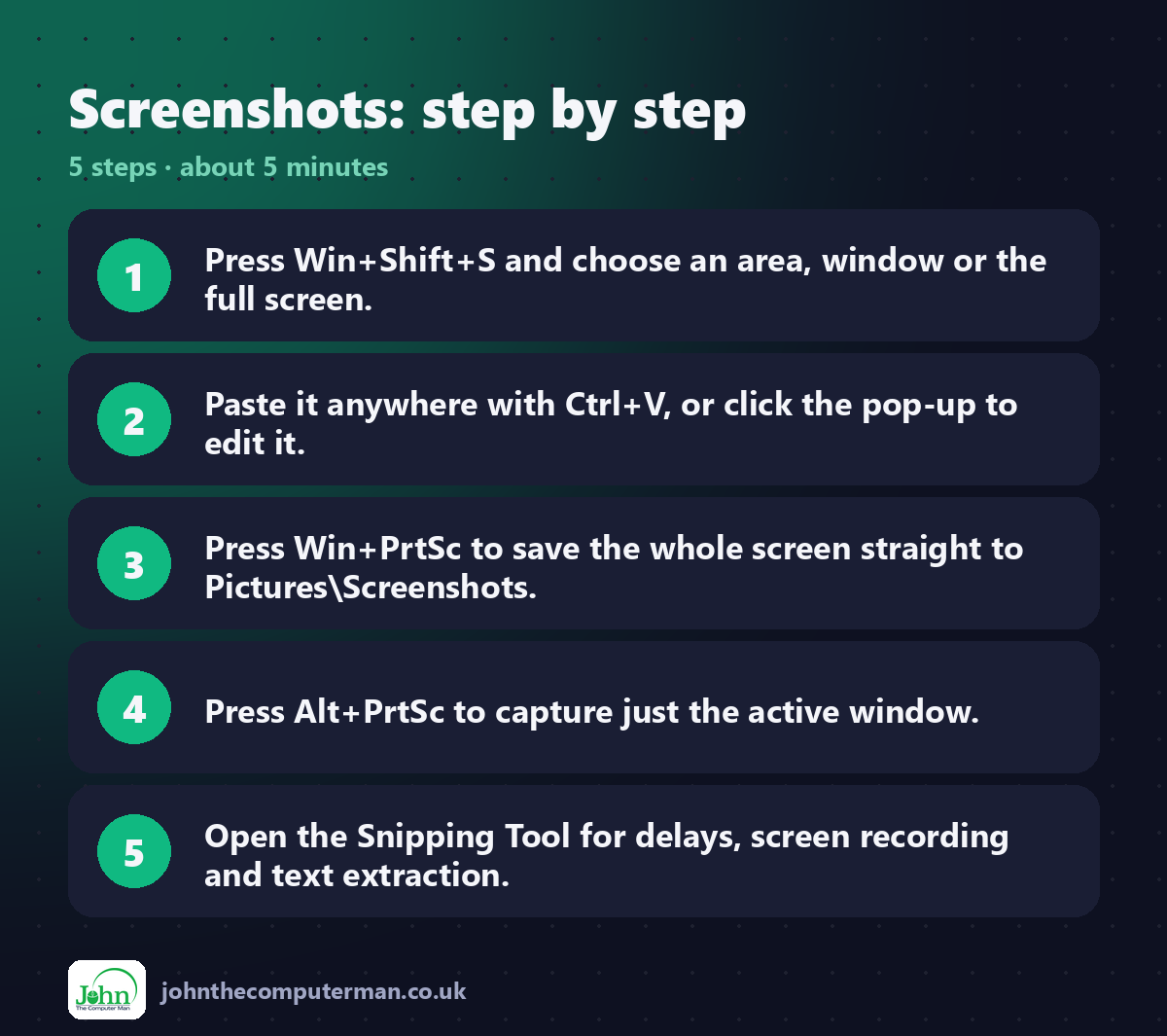 Screenshots step by step: 5 steps