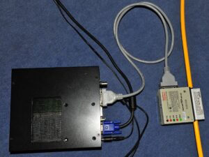 A computer depicted with an AUI cable connected to Thick Ethernet (10Base-5)