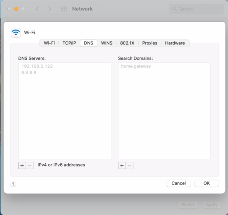 Mac WiFi DNS settings