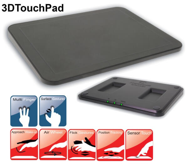 3D touch sensor board where gestures can be made above the sensor without touching the surface and be interpreted by the computer as commands