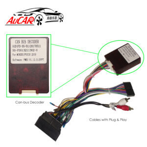 A CANBus decoder module converts the signals sent around the car into functions the radio can use such as power on and off, dim and brighten the display when the headlights are turned on and increase or lower the volume based on vehicle speed and open windows.