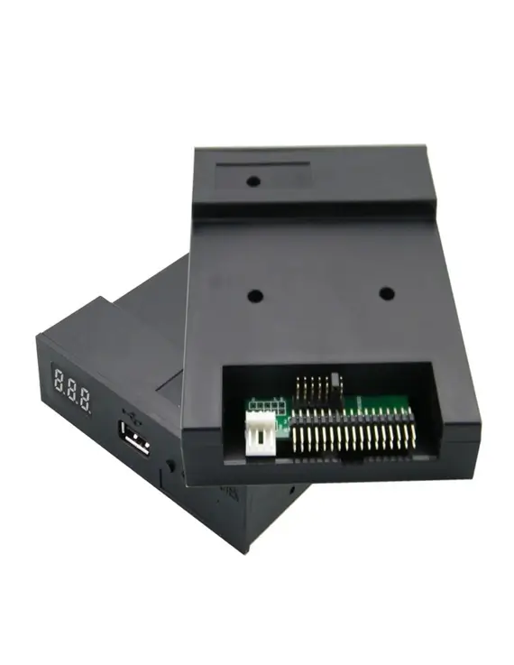 Floppy drive emulator enabling a computer with a floppy drive interface to use a USB memory stick as a stack of floppy drives and the button switches the file on the SD card to simulate a new floppy disk inserted.