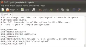 Image depicting the default grub configuration file for Linux
