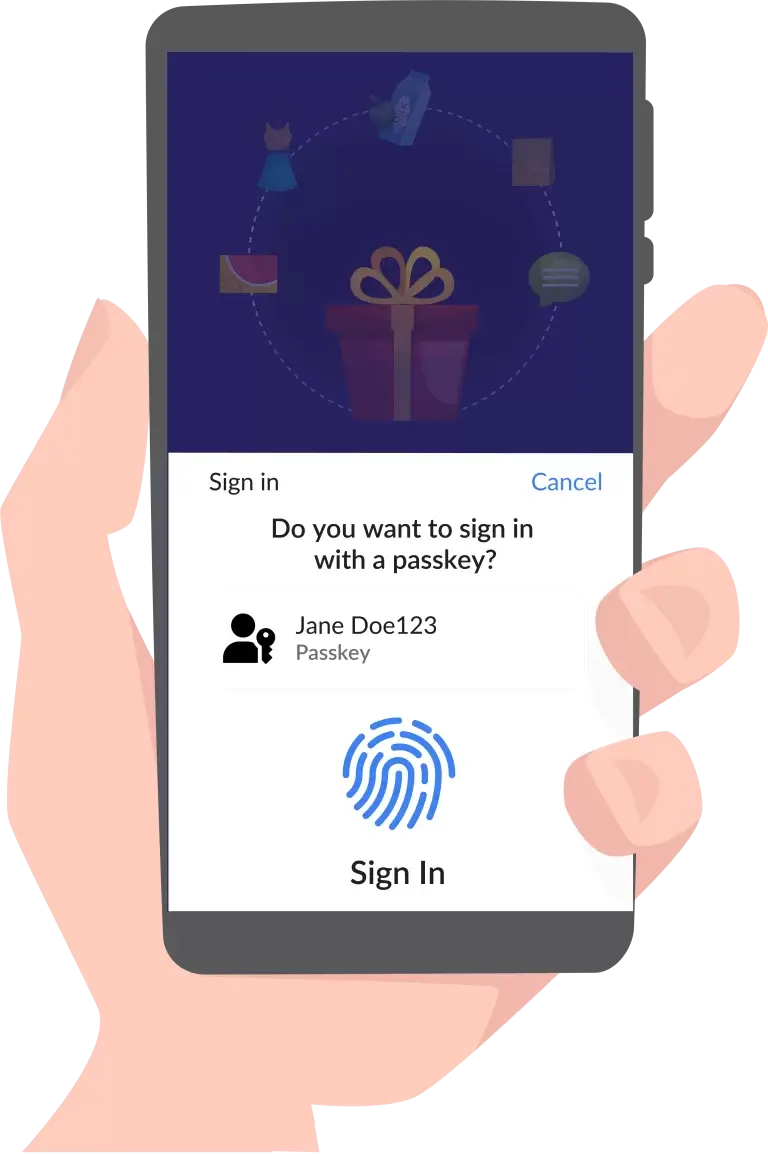 An image of how passkey can be used to replace a password login using a fingerprint