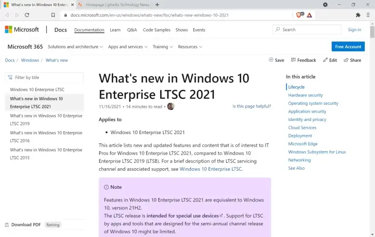 Windows 10 Enterprise LTSC - Long Term Service Channel to extend Windows 10 beyond October 2025 to 2032.