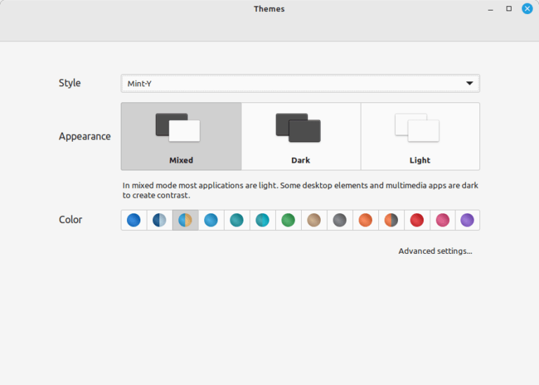 Linux Mint theme selector screen