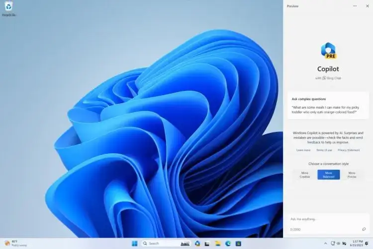 Windows 11 Copilot AI demonstration image