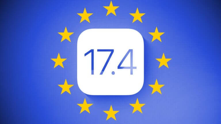 EU logo of stars with iOS 17.4 in the centre.