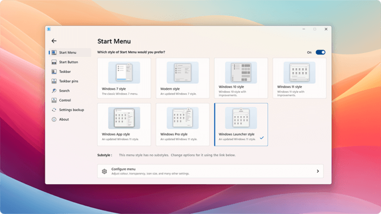Start11 enables customisation of the Windows start menu