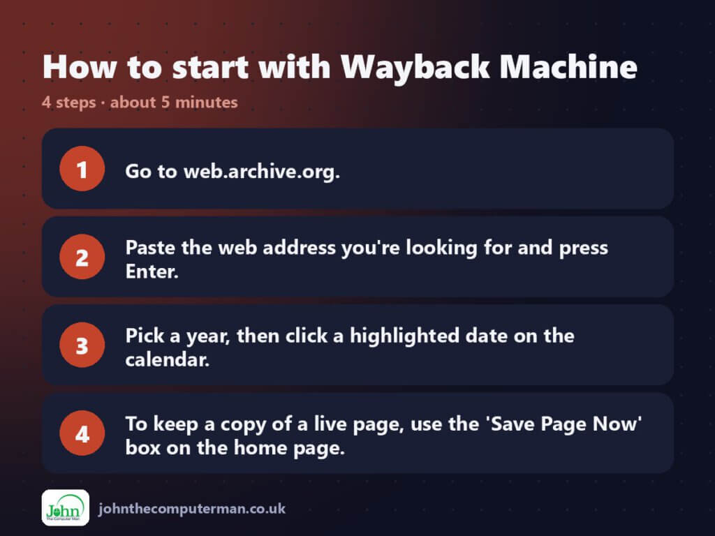 Four steps to get started with Wayback Machine