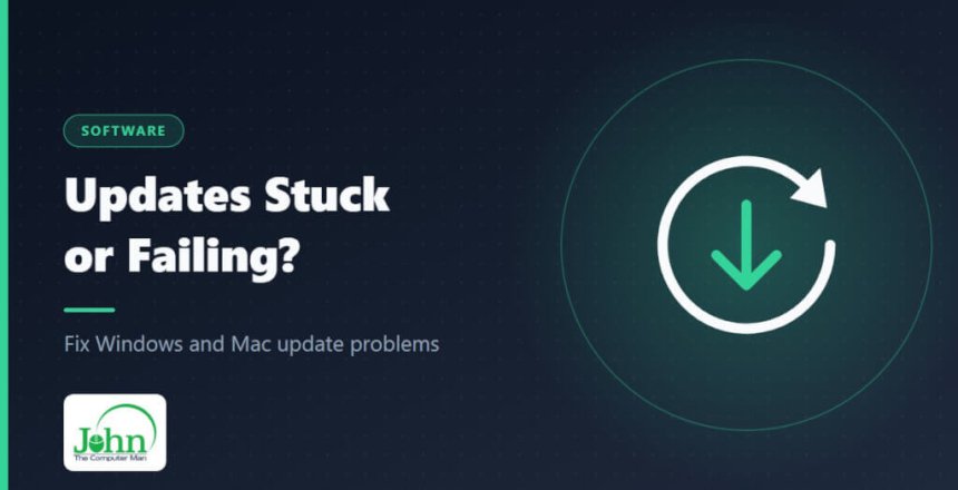 Illustration of a circular refresh arrow around a download arrow