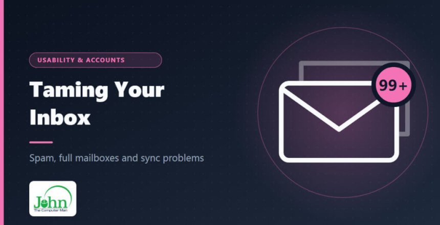 Illustration of stacked email envelopes with an unread badge showing 99+