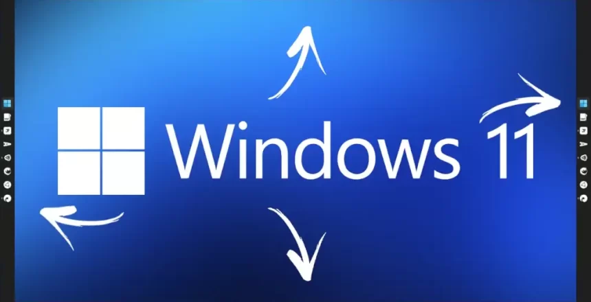 Windows 11 after registry hack to show the taskbar at the top, left and right side instead of stuck to the bottom by default.