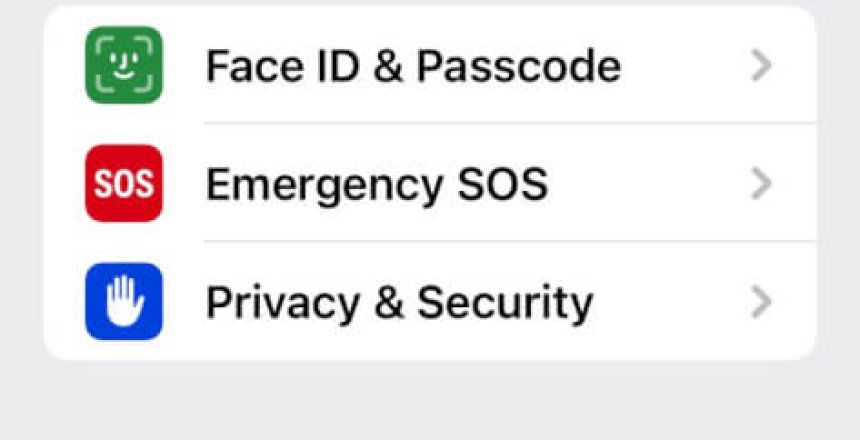 Settings App on iPhone, showing FaceID and Passcode as well as Screen Time