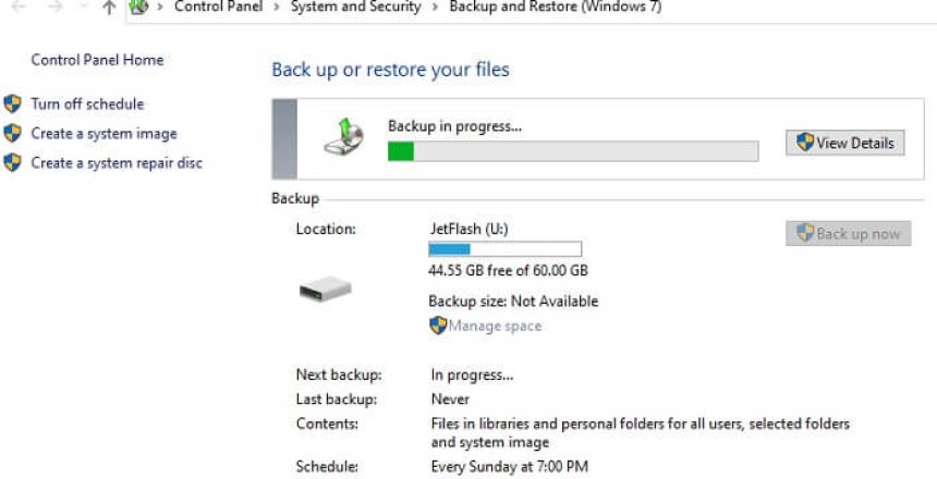 Windows 7 style backup demonstration image