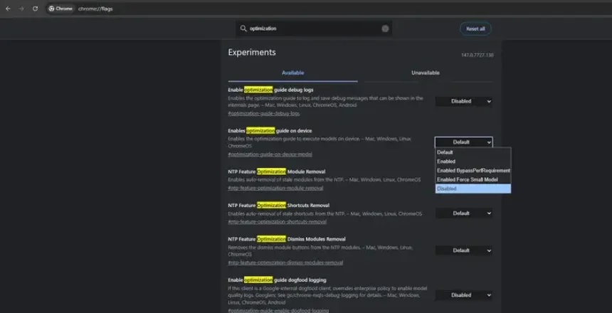 Disable On Device AI on Google Chrome