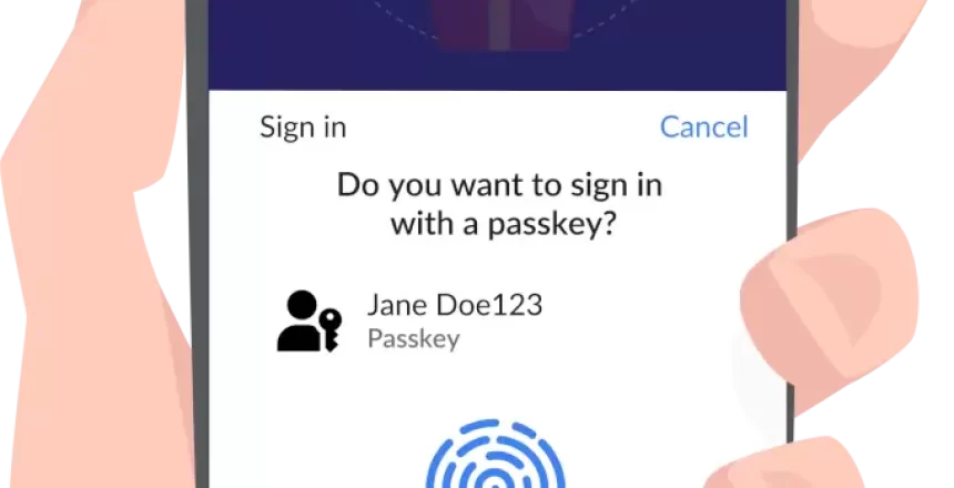 An image of how passkey can be used to replace a password login using a fingerprint